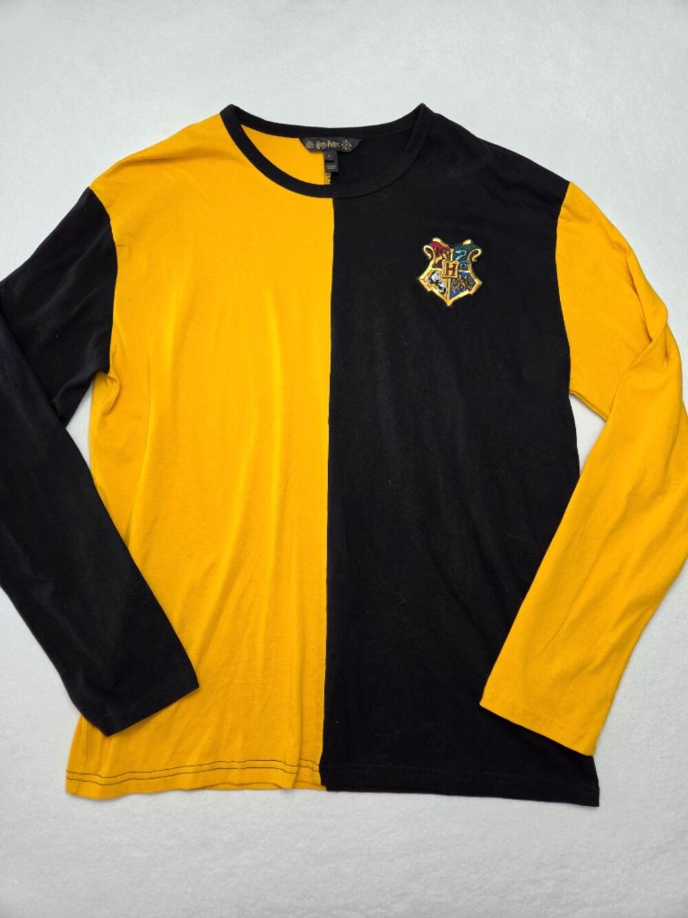 Harry Potter Hogwarts Triwizard Long Sleeve Shirt Large Black Gold Embroidered